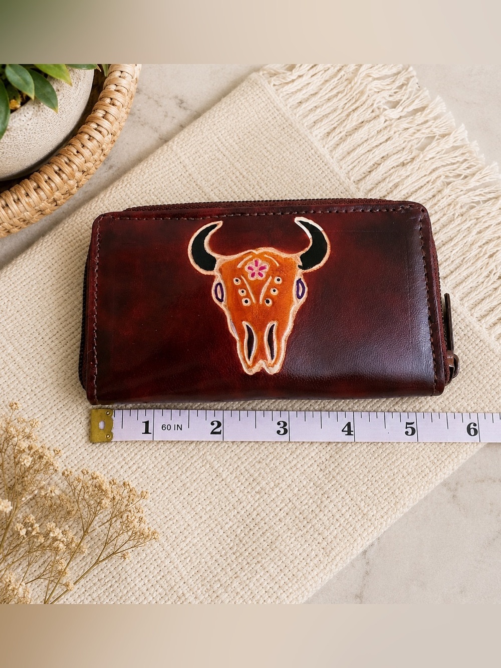 Boho Western Bull Skull Zip Around Wallet - Picture 7 of 7